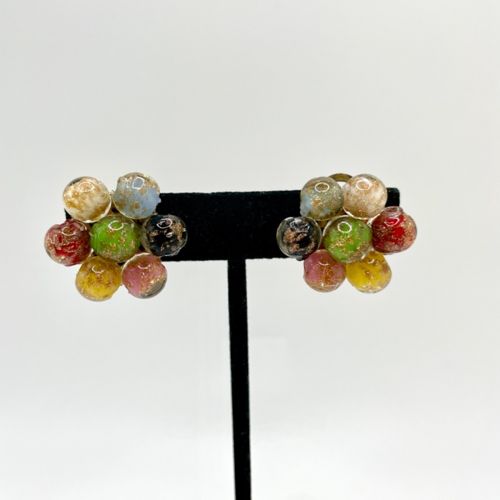 Made in Italy Vintage Multi-Color Venetian Glass Clip-on Earrings